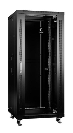 Шкаф монтажный телекоммуникационный напольный SH-05C-27U60/80-BK 19дюйм 27U 600х800х1388мм для распределит. и серверн. оборудования перед. стекл. и задняя сплошная метал. двери ручка с замком (RAL 9004) черн.  8573c