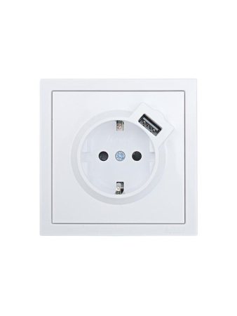 Розетка 1-мест. с/з+USB разъем ZIMA IP20 бел.  704-0288-181