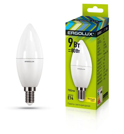 Лампа светодиодная LED-C35-9W-E14-3К Свеча 9Вт E14 3000К 172-265В  13167
