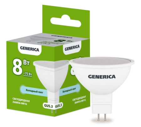 Лампа светодиодная MR16 8Вт софит 6500К GU5.3 230В  LL-MR16-08-230-65-GU5-G