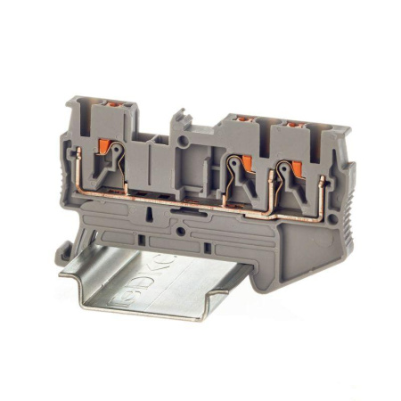 Клемма проходная зажим push-in 3 точки подключения 2.5кв.мм сер.  VPR-2.5-TWIN-GY