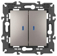 Выключатель ЭРА Elegance 14-1105-16 двойной с подсветкой 10АХ-250В титан  Б0065789 Выключатель ЭРА Elegance 14-1105-16 двойной с подсветкой 10АХ-250В титан  Б0065789