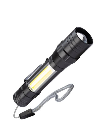 Фонарь аккумуляторный ручной LED 1Вт + COB 5Вт линза зум аккум. Li-ion 18650 1А.ч USB-шнур ABS-пластик  KOS113Lit