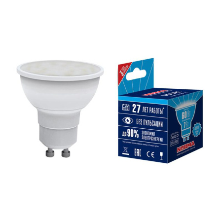 Лампа светодиодная LED-JCDR-7W/NW/GU10/NR Norma 7Вт матовая GU10 (упак. картон)  UL-00003836