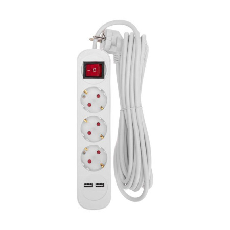 Удлинитель 3х5м с заземл. STANDARD 2хUSB 3х1кв.мм с выкл. бел.  13-4017