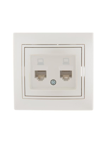 Розетка компьютерная 2-м СП Mira RJ45 16А IP20 со вставкой жемчуж./бел. перламутр.  701-3030-141