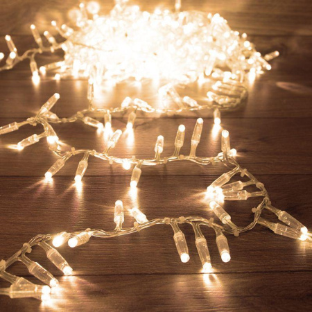 Гирлянда светодиодная "Кластер" 10м 400LED тепл. бел. 33Вт IP65 соединяемая провод ПВХ прозр. (нужен шнур питания 303-500-1)  303-646