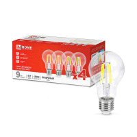 Лампа светодиодная филаментная LED-A60-deco 4PACK 9Вт прозрачная 4000К нейтр. бел. E27 1040лм 230В (уп.4шт)  4690612053400