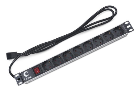 Блок евророзеток C14 PDU-8P-2IEC для 19дюйм шкафов горизонт. 8 розеток 10А выкл. Алюмин. корпус шнур 2м вилка IEC 320  7070c