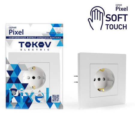 Розетка 1-м СП Pixel 16А IP20 с заземл. защ. шторки в сборе айс  TKE-PX-R1FZSF-C34