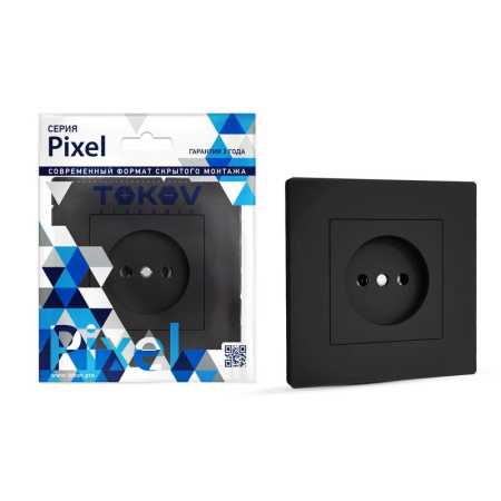 Розетка 1-м СП Pixel 16А IP20 без заземл. в сборе карбон  TKE-PX-R1F-C14