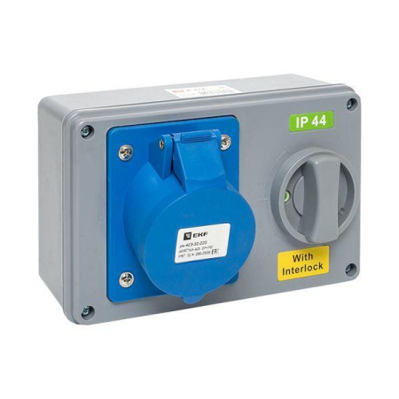 Розетка 1423 2Р+РЕ 32А 220В IP44 с блокировкой и выкл.  ps-1423-32-220