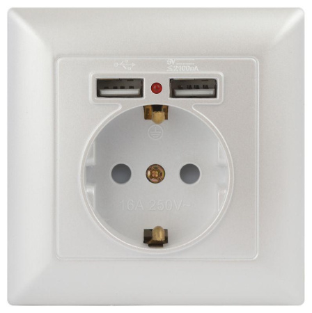 Розетка 1-м СП Solo 4-410-06 P+E Schuko 16А 250В + 2хUSB IP20 с заземл. защ. шторки перламутр  Б0053718