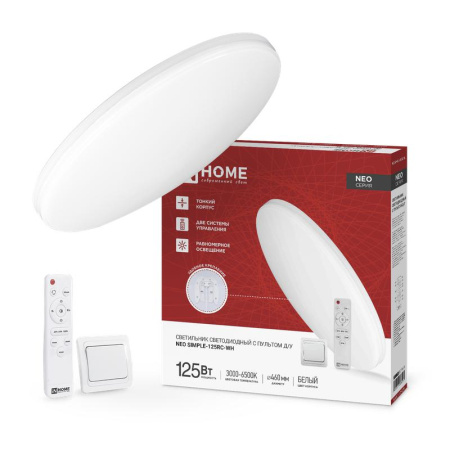 Светильник светодиодный NEO SIMPLE-125RC-WH 125Вт 230В 3000-6500К 10000лм 460х67мм с пультом ДУ бел.  4690612060927