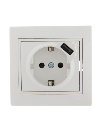 Розетка 1-м СП Mira 16А с заземл. + USB разъем бел.  701-0202-181