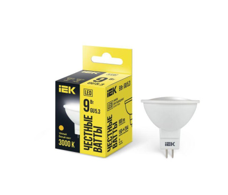 Лампа светодиодная MR16 софит 9Вт 230В 3000К GU5.3  LLE-MR16-9-230-30-GU5