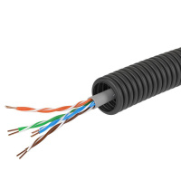 Электротруба ПНД гибкая гофрированная d16мм с кабелем витая пара 5EU/UTP нг(А)-HF (уп.100м) черн.  7EU716100B