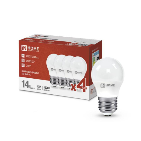 Лампа светодиодная LED-ШАР-VC 4PACK 14Вт шар 4000К нейтр. бел. E27 1330лм 230В (уп.4шт)  4690612052366