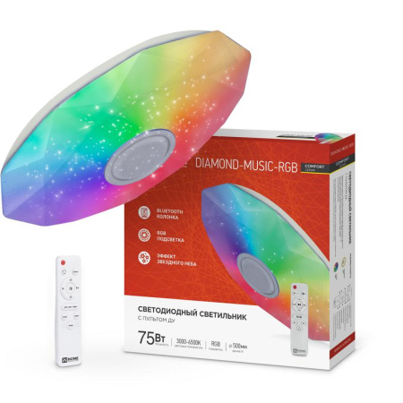Светильник светодиодный COMFORT DIAMOND-MUSIC-RGB 75Вт 230В 3000-6500К 6000лм 500х100мм с пультом ДУ  4690612044590