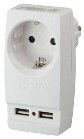 Адаптер 1-м с заземл. Polynom SP-1e-USB-W 220В 2хUSB 2100мА бел.  Б0026332