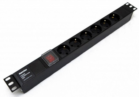Блок розеток 6-м 10А SHE19-6SH-S-IEC 250В Schuko IEC 60320 C14 482.6х44.4х44.4мм для 19дюйм горизонт. с выкл. с подсветкой без кабеля питания  404325