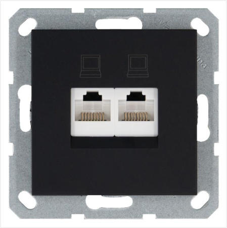 Розетка компьютерная 2-м RJ45 IP20 кат. 5E механизм черн. матовый soft touch  G6106PB