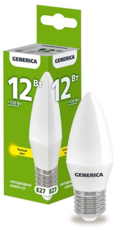 Лампа светодиодная C35 12Вт свеча 3000К E27 230В  LL-C35-12-230-30-E27-G