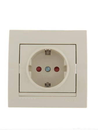 Розетка 1-м СП Deriy 16А IP20 с заземл. защ. шторки керамика крем.  702-0303-124