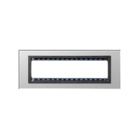 Рамка 8мод. 82 Centralizations узкая с суппортом серебро/алюм. стекло  82887-35