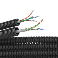 Электротруба ПНД гибкая гофрированная d16мм с кабелем витая пара 5EU/UTP нг(А)-HF (уп.50м) черн.  7EU71650B