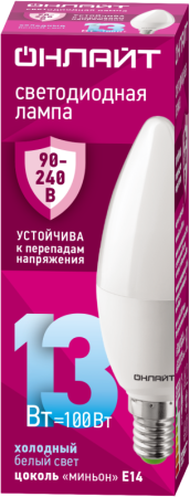 Лампа светодиодная 90 416 OLL-C37-13-230-6.5K-E14-FR (PRO 90-240В)  90416