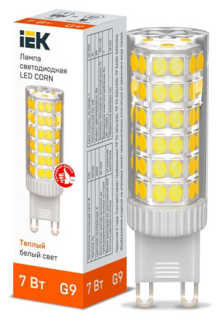 Лампа светодиодная CORN 7Вт капсула 3000К G9 230В керамика  LLE-CORN-7-230-30-G9