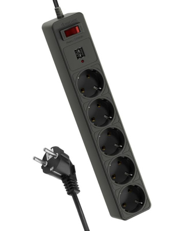 Удлинитель с сетевым фильтром 5х1.8м с заземл. 10А IP20 2.2кВт 2хUSB 3х0.75 с предохранителем  FKsm1.8m-5g(B)USB