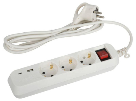 Удлинитель 3х1.5м с заземл. 10А +1xUSBA+1xUSBC с выкл. UB-3es-1.5m-USB  Б0052897
