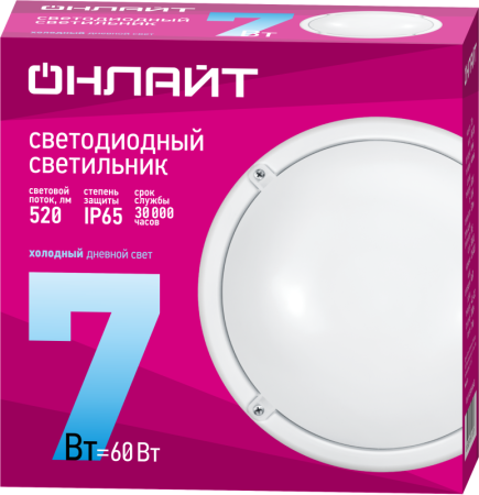Светильник светодиодный 61 193 OBL-R1-7-6.5K-WH-IP65-LED 7Вт 6500К IP65 520лм ЖКХ круг бел. (аналог НПП)  61193