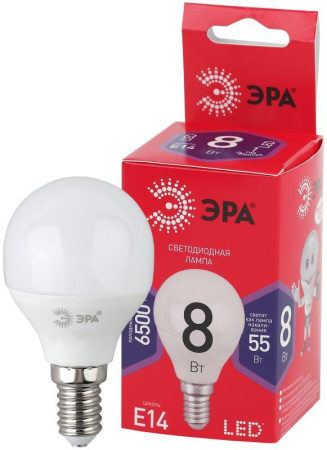 Лампа светодиодная P45-8W-865-E14 R (диод шар 8Вт холодн. E14) (10/100/3600)  Б0045358