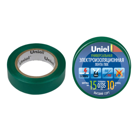 Лента изоляционная 0.135х15мм 10м UIT-135P 10/15/01 GRN зел.  04512