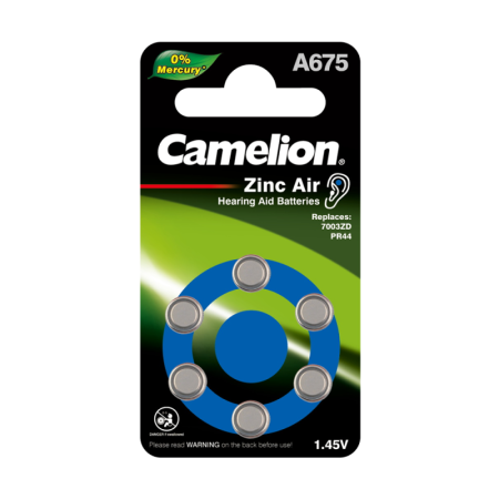 Элемент питания ZA675 Mercury Free A675-BP6 (0%Hg) 1.4В 620мА.ч для слуховых аппаратов BL-6 (блист.6шт)  12826