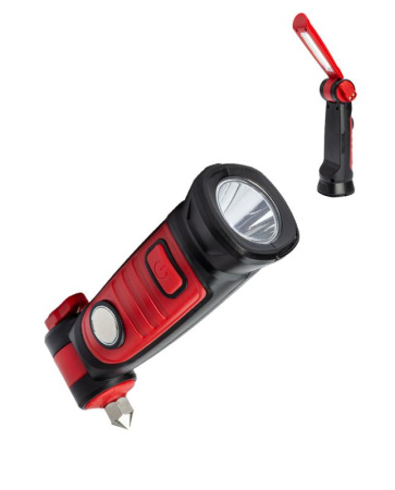 Фонарь-светильник аккумуляторный 2Вт LED+5Вт COB LED Li-ion 18650 1200мА.ч корпус ABS-пластик USB-шнур магнит на корпусе стропорез для авторемней аварийный молоток  KOC706Lit