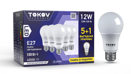 Набор ПРОМО лампа светодиодная 12Вт А60 4000К Е27 176-264В (Promo 5+1 шт)  Promo-A60-E27-12-4K