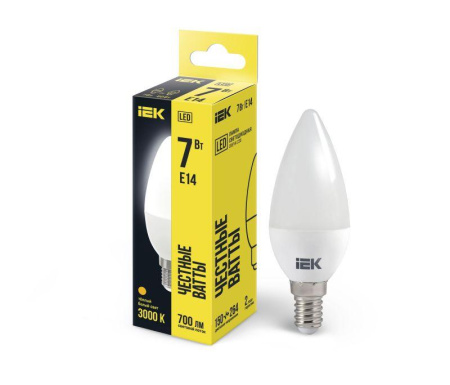 Лампа светодиодная ECO C35 7Вт свеча 3000К E14 230В  LLE-C35-7-230-30-E14