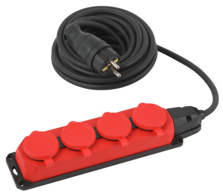 Удлинитель силовой UK-4e-3x1.5-5m-IP44(KG) с заземлением 4 розетки каучук 5м КГ 3х1.5кв.мм IP44  Б0057585
