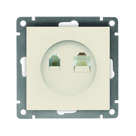 Розетка компьютерная + телефонная 2-м СП Афина механизм сл. кость (ivory)  A0052-I