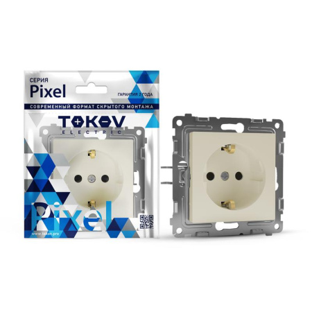 Розетка 1-м СП Pixel 16А IP20 с заземл. защ. шторки механизм беж.  TKE-PX-R1ZSF-C02