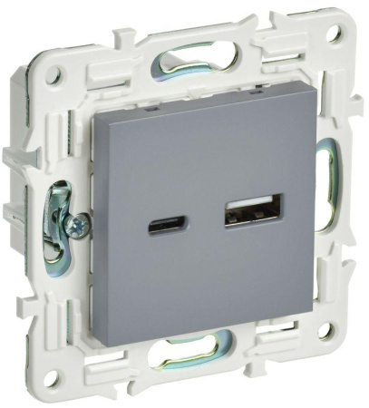 Розетка USB A+C 18Вт SKANDY SK-R13Gr сер.  SK-U22-018-K03