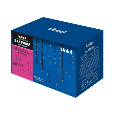 Бахрома ULD-B4806-176/TBK WARM WHITE IP67 с эффектом мерцания 4.8м соединяемая 176 led теплый бел. свет провод черн.  UL-00005281