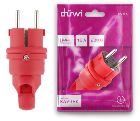 Вилка каучуковая прямая с/з 90град. с кольцом 16А 230В IP44 красн.  27459 9