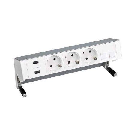 Блок розеточный настольный  400 3х2P+E 2хUSB зарядное устройство адаптер для 2хRJ45 моноблок алюм.  42523020-133