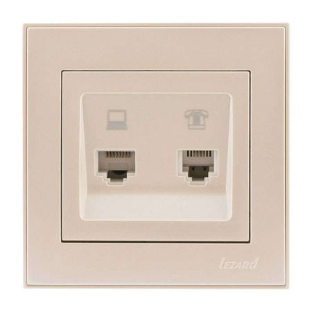 Розетка компьютерная + телефонная 2-м СП Rain RJ45 + RJ11 крем.  703-0303-143