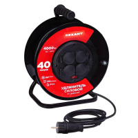 Удлинитель силовой КГ на катушке 4 гнезда с/з 40м 3х2.5кв.мм IP44 с выключателем c защитными крышками металлическая катушка  13-5015